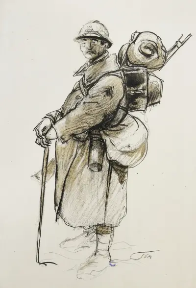 Soldat stödd på en käpp av Georges Goursat (Sem)