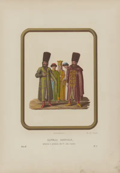 Boyarers mäns och kvinnors kläder på 1600-talet (från Olearius) av Fedor Grigoryevich Solntsev