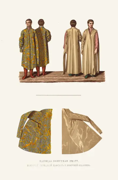 Ryska bojardräkter från 1600-talet. Bojarens festkaftan och opashen av Fedor Grigoryevich Solntsev