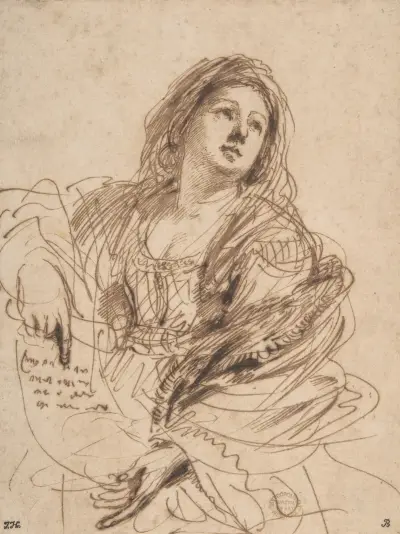 Eine Sibylle mit einer Schriftrolle (Studie für die Cimmerische Sibylle) von Guercino