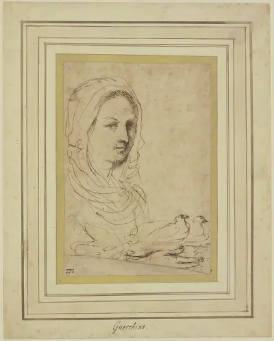 Byst av en flicka som bär två duvor av Guercino