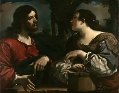 Christ And The Woman Of Samaria av Guercino