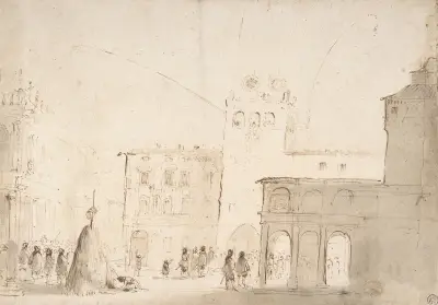 Fyrverkeri på en piazza av Guercino
