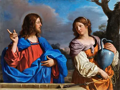 Jesus och samaritiskan vid brunnen av Guercino