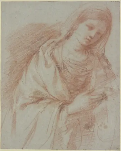 Ung kvinna, med höjd höger, lätt lutad åt höger av Guercino