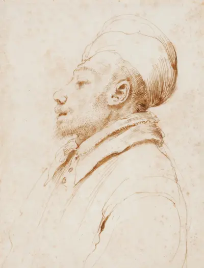 Karikatyrd av en man i profil mot vänster av Guercino