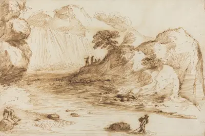 Landskap med vattenfall av Guercino
