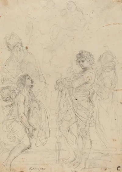 Madonna med barnet och helgonen Gimignano, Johannes Döparen, Georg och Petrus Martyren av Guercino
