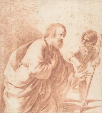 Sankt Josef med sin blommande stav, hållen av Jesusbarnet av Guercino