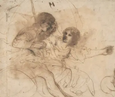 Ung man i vagn med ung kvinnlig följeslagare av Guercino