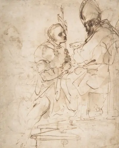 Jüngling, vor einem Prälaten kniend von Guercino