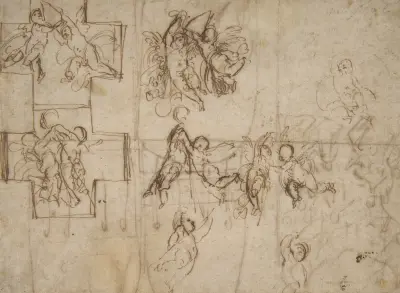 Studier av flygande putti av Guido Reni