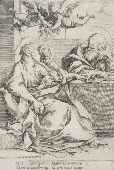 Den heliga familjen med två änglar av Guido Reni