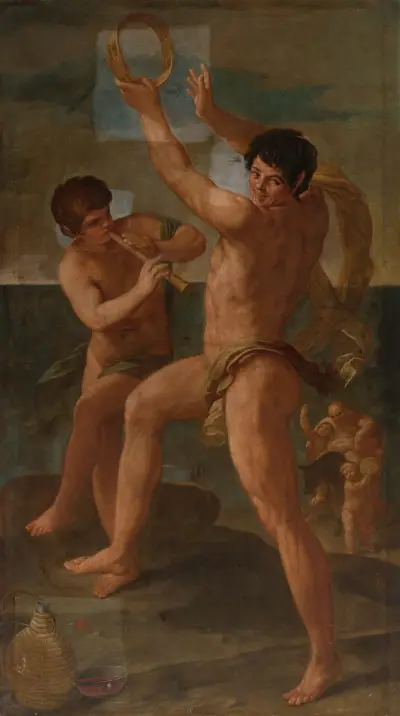 Två fauner i backisk dans av Guido Reni
