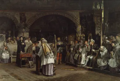 Religiös dispyt mellan Olaus Petri och Peder Galle av Carl Gustaf Hellqvist