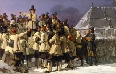 King Gustav Vasa of Sweden Addressing Men from Dalarna in Mora av Johan Gustaf Sandberg