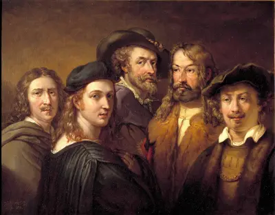 Rafael, Rembrandt Harmensz. van Rijn, Nicolas Poussin, Albrecht Dürer and Peter Paul Rubens av Johan Gustaf Sandberg