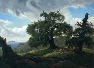 Memory of a Wooded Island in the Baltic Sea(Oak trees by the Sea) av Carl Gustav Carus