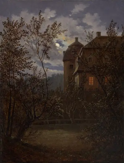 Schloss Milkel in Moonlight av Carl Gustav Carus