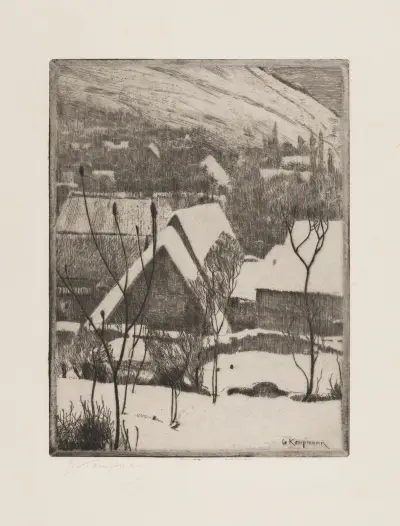 Dorf im Schnee av Gustav Kampmann