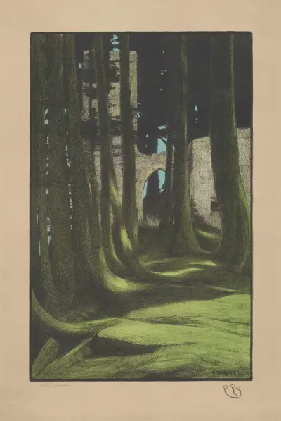 Ruins in a Forest av Gustav Kampmann