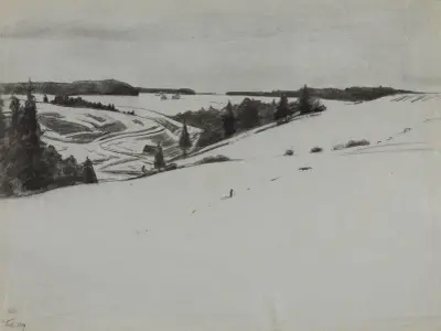 Schneelandschaft bei Königsfeld av Gustav Kampmann