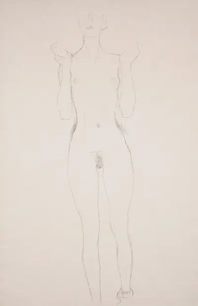 Akt mit erhobenen Unterarmen av Gustav Klimt
