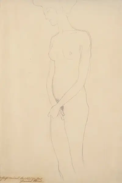 Akt nach links, die Hände ineinandergeiegt av Gustav Klimt