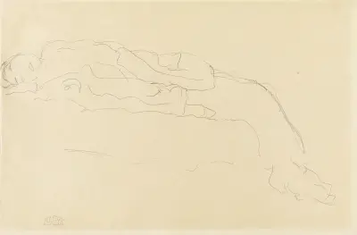 Auf einem Sofa liegende Frau av Gustav Klimt