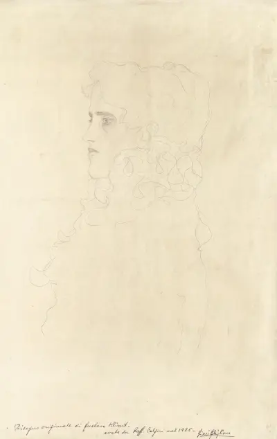 Bildnis einer Frau im Profil mit Rüschenkragen av Gustav Klimt