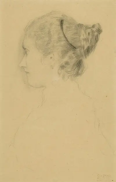 Brustbild eines Mädchens im Profil nach links av Gustav Klimt