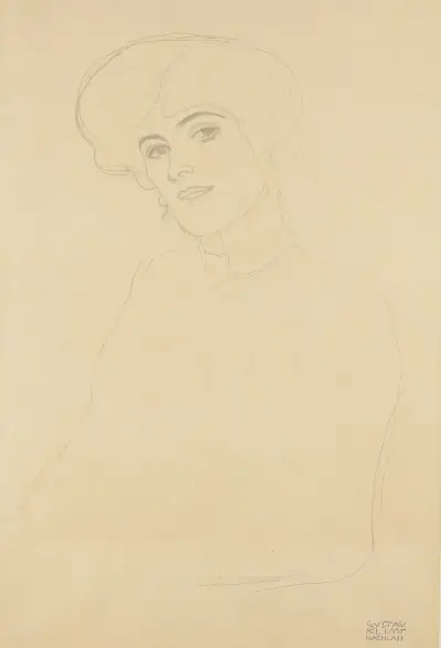 Damenbrustbild Im Dreiviertelprofil Nach Links (Bust Of A Woman In Three-Quarter Profile To The Left) av Gustav Klimt