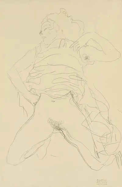 Halbakt mit eingebeugten Knien (Semi-Nude Woman with Bent Knees) av Gustav Klimt