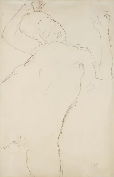 Half nude with raised arms av Gustav Klimt