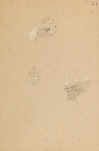 Hand studies for the kneeling maenad in the ‘Altar des Dionysos’ av Gustav Klimt