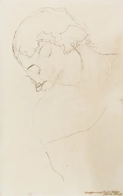 Kopf und Schultern einer Frau nach links geneigt av Gustav Klimt