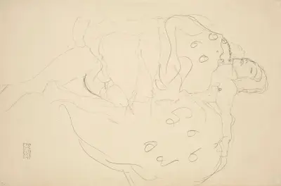 Liebespaar nach rechts av Gustav Klimt