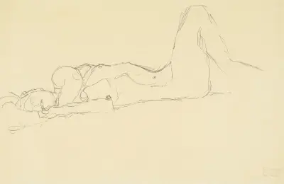 Liegender Akt mit aufgestelltem rechten Bein av Gustav Klimt