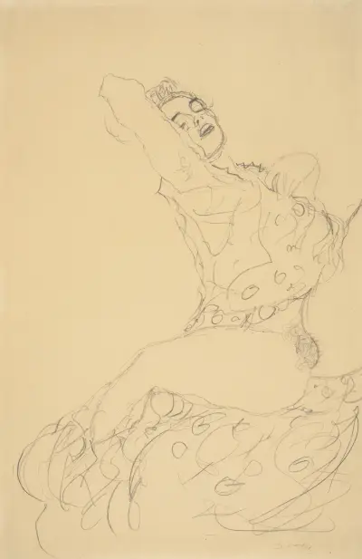 Liegender Halbakt mit gespreizten Schenkeln av Gustav Klimt