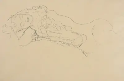 Liegender Halbakt nach links av Gustav Klimt