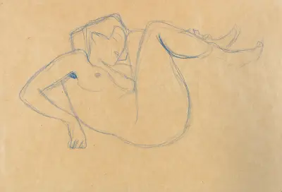 Mit angezogenen Schenkeln kauernder Mädchenakt av Gustav Klimt