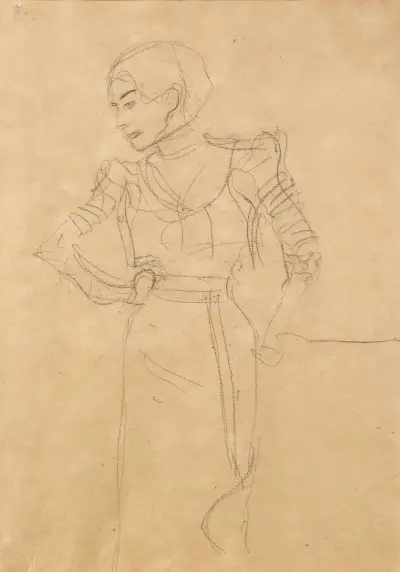 Neben einem Lehnstuhl Stehende av Gustav Klimt
