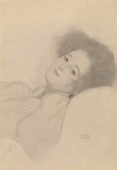 Portrait of a Young Woman Reclining av Gustav Klimt