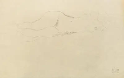 Reclining female nude with her hands behind her head av Gustav Klimt