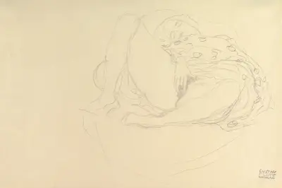 Reclining Nude with Drapery av Gustav Klimt