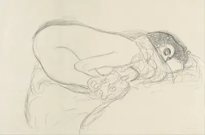 Semi-Nude leaning forward (Preparatory Work for the Painting Leda) av Gustav Klimt