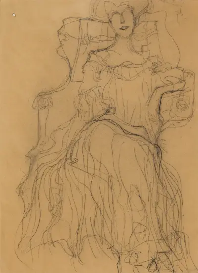Sitzend von vorne av Gustav Klimt