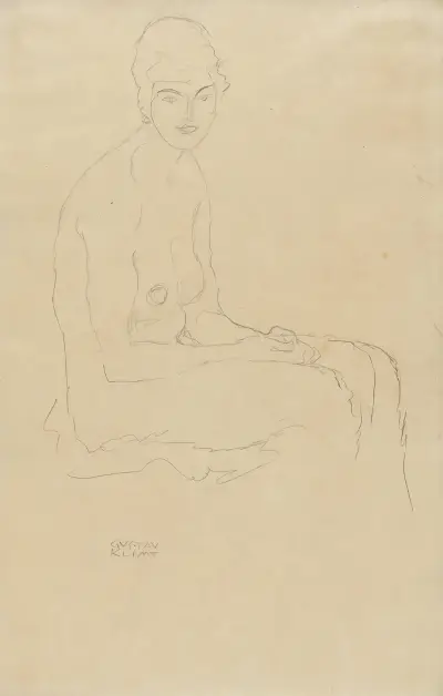 Sitzender Akt nach rechts av Gustav Klimt