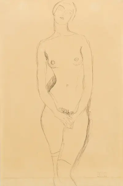 Standing female nude seen from the front av Gustav Klimt