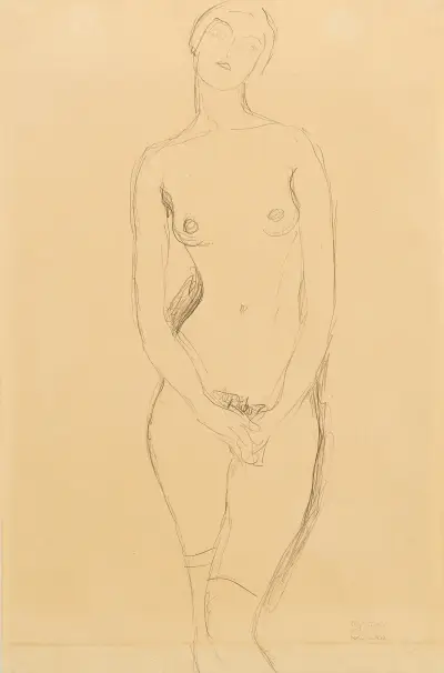 Standing female nude av Gustav Klimt